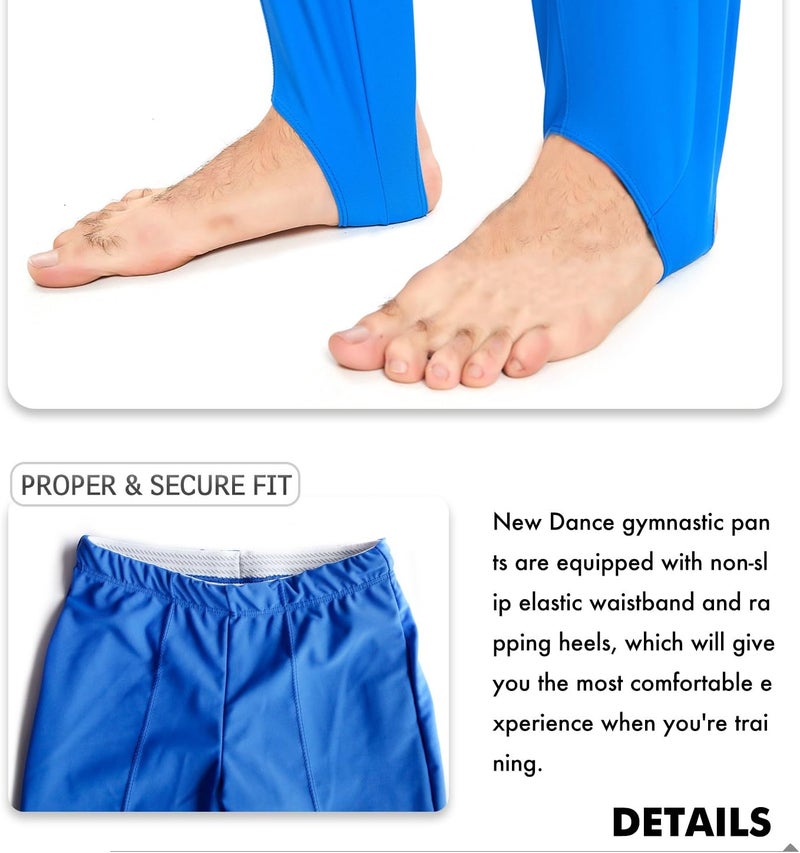 NEW DANCE Mens and Boys Gymnastics Pants Leotard Youth Ballet Tights Stirrup Pants for Dance Yoga Practice Athletic Royal - Image 3